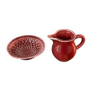 Harlequin Maroon Creamer & Nappy Set Vintage Fiesta Line HTF Red Glaze